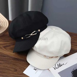 Vocn Berets Panama Autumn and Winter Womens Duck Tongue Beret Beret Fashion Elegant Chain Octagonal Hat Outdoor Artist Hat Cap H185 D24418