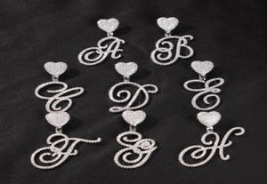 Cursive Letter With Heart Bail Brush Cubic Zirconia Intial Name Necklace Charm Hip Hop Jewelry6659594