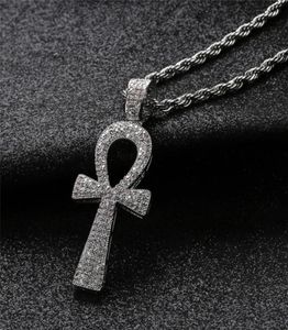 Iced Out Egyptian Ankh Key Pendant Necklace With Chain 2 Colors Fashion Mens Necklace Hip Hop Jewelry6945995