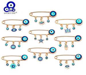 Schmuckzubehör Fashion Schmuckbroochs Lucky Eye Blue Turkish Evil Eye Brosche Pin für Frauen Männer fallen Ölblumenkrone STA9854194