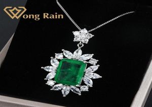 Wong Rain Vintage 100 925 Sterling Silver Stworzenie moissanite szmaragdowy szlachetny kamień ślub wiszący Naszyjnik Fine Jewelry Whatle LJ201007309760