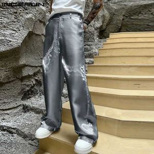 Men's Pants Korean style handsome mens Trousers solid glitter fabric pants fashionable mens hot selling loose leg pants S-5XL Q240417