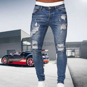 Men's Jeans Fashion Black Ripped Skinny Men Harajuku Rip Pants Slim Jean Classic Elastic Cotton Denim Male Clothing Streetwear d240417