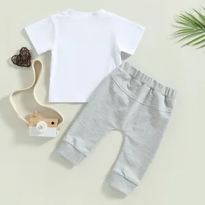 Clothing Sets Kids Born Baby Boys Girls Clothes Short Sleeve Round Neck Letters Print Tops Drawstring Jogger Pants Casual Outfits 0-3T