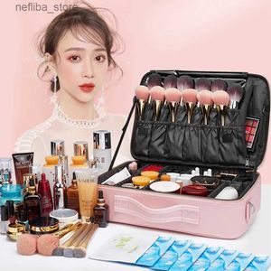 Kosmetiska väskor pu läder makeup artist satser reser kosmetisk väska för kvinnor bärbart kosmet skönhet fodral nagelverktyg resväskor läppstift arrangör l410
