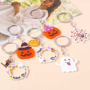 Keychains Lanyards niedlich Harz Halloween Kürbis Ghost Schlüsselkette für Autoschlüsselhalter Frauen Mädchen Key Ring Anhänger Diy Halloween Party Schmuck Geschenke D240417