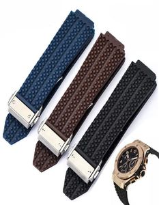 Acessórios de assistência 25mm19mm Men, substitua a faixa de relógio de aço inoxidável fivela de fivela marrom marrom azul de mergulho de silicone strap3818492