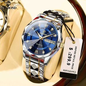 Wristwatches BINBOND B2521 Luxury Fashion Business Men Watch Waterproof Week Date Clock Sport Quartz Wristwatch Relogio Masculino d240417