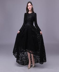 Black Lace aftonklänningar 2020 Långa ärmar Evening Gown Jewel Neck High Low Prom Dress Vestido3663228