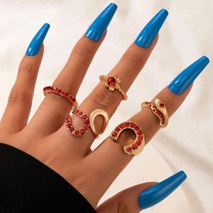 Cluster Rings 5pcs/sets Luxury Crystal Stone Snake Joint Ring Sets For Women Trendy Gold Color Alloy Metal Open Jewelry 20624