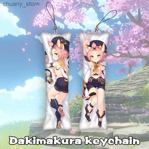 Keychains Lanyards Genshin Impact Dakimakura Keychain Double Sided Cute Diona Mini Key Chain Ornament Phone Cute Gift Y240417