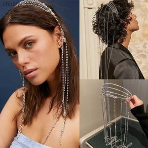 Headbands Full Rhinestone Tassel Headband for Women Elegant Party Hairband Hair Hoop Long Tassel Crystal Headband Wedding Hair Accessories Y240417