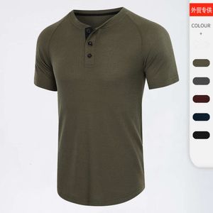 Summer Men Waffle Kısa Kollu Tişört Erkekler Henley Gömlek T-Shirt