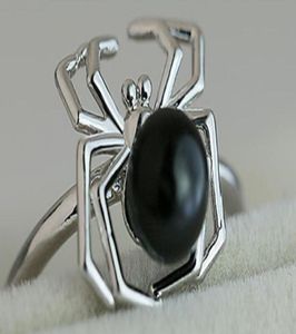 2019 Nya Spider Silver Rings 925 Sterling Silver Natural Black Sapphire Ring Personlig kvinnor Bröllopsfest smycken2406940