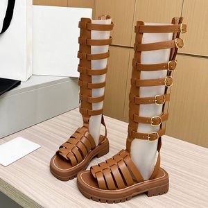 Lato retro gladiator sandały sandały kobiety buty gęste, autentyczne skórzane buty platformy buty do kolan