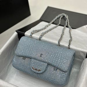 Tasarımcı Kadın Omuz Çantası 20cm Deri Rhinestone Gümüş Donanım Metal Toka Lüks Çanta Matelasse Zincir Crossbody Bag Tasarımcı Makyaj Kılıfı Anahtar Cüzdan