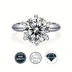 5ct 925 Стерлинговое серебро обручальное кольцо, раунд, подарка 6 -Prong для годовщины свадьбы 240417