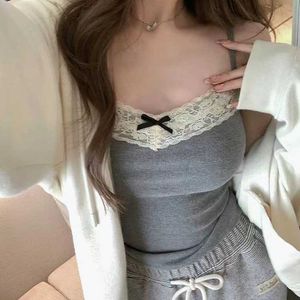 Pure Desire Lace Gray Suspender Vest with Chest Pad for Women Short and Slim Fit Design Wearing Both Inside Outside Feeling Niche