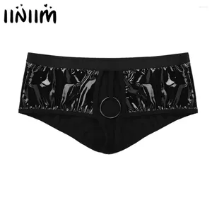 UNDUPTS MENS WETLOOK KULUŞTU KULLANIM DERİ DERİ LINGERIE SEXY PANTIES Penis Delik O-Rings O-Rings Kroksuz Sissy Kılavuzları Boksör Kısa Çığır Giyim