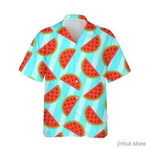 Herren-T-Shirts Herrenhemd lustige Wassermelone 3D-Druck Tops Frauen Mode Kurzarm Shirts Button Revers Tops Übergroße Unisex-Kleidung