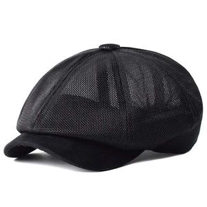 7985 Berets Summer Mesh Newsboy Caps Oddychane swobodne na świeżym powietrzu retro hats czapki ośmioboczne kapelusz moda solidne płaskie czapki D24418