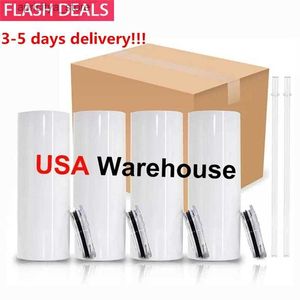 water bottle US Warehouse Blank Sublimation Tumbler 20oz STRAIGHT Tumbler Cups Stainless Steel slim Insulated Tapered Beer Coffee Mug L48