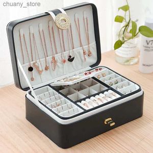 Accessories Packaging Organizers New Jewelry Box Double Layer Portable Organizer Ring Travel Leather Display Storage Case For Earrings Necklace Y240417