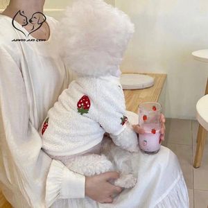 Dog Apparel Autumn Winter Plush Pet Clothes Warm Strawberry Pullover Hoodie Cat Dogs Jacket Fashion Bichon Teddy Clothing Supplies