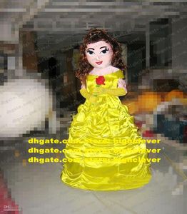 Yellow Beauty Princess Mascot Costume Mascotte Fairy Apsara Infanta med gully Lång vacker klänning Vuxen No650 Ship2588137