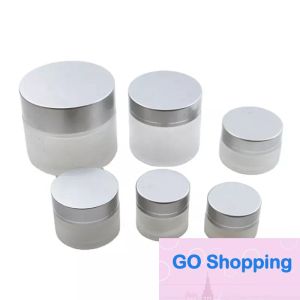 wholesale Top 5g 10g 15g 20g 30g 50g Frosted Glass Cosmetic Jar Empty Face Cream Storage Container Refillable Sample Bottle with Silver Lids