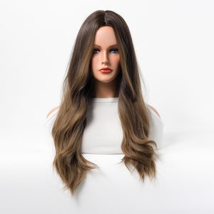 2024 High Quality 28 Inches Center Parting Long Wigs Hot Sale Brown Big Wavy Hair Wholesale Europe America Fashion Permed Dyed Hair Rose Net Curly Wig