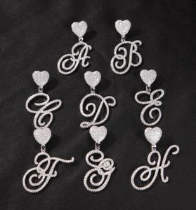 Cursive Letter With Heart Bail Brush Cubic Zirconia Intial Name Necklace Charm Hip Hop Jewelry1874014