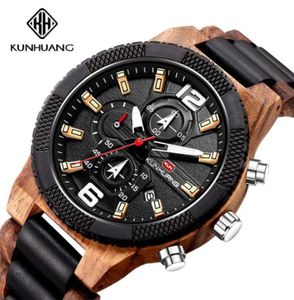 Wood Watch Men Multifunction Chronograph Milita