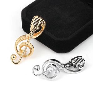 Brosches charm musiknotning mikrofon guld silver färgmärken kvinnor män brosch lapel stift klädväska smycken gåvor