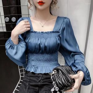 Women's Blouses Blouse Women Square Collar Shirt Spring And Autumn Long Sleeve Chiffon Ruffle Top Blusas Ropa De Mujer