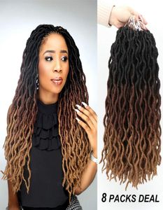 Wavy Gypsy Locs Ombre Crochet Hair 18quot 8PacksLot Goddess Locs Faux Locs African Roots Dreadlocs Synthetic Braiding Hair Exte2024662