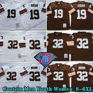 Custom 75th Vintage 32 Jim Brown 1980 Jerseys de futebol 19 Bernie Kosar 80 Len Ford 52 Frank Gatski 49 Bobby Mitchell 57 Clay Matthews Jr 68 Joe Delamielleure 77 Alzado