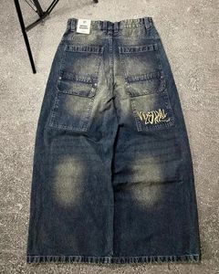 Мужские джинсы 2024 Американские ретро штаны Y2K High Street Letter Lettermery Made Men Harajuku повседневные женщины с широкой ногой