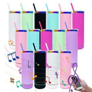 Rainbow plated USB Charging 20oz speaker music tumbler with colord straw double wall stainless steel vacuum insulated travel cups in stock 25pcs/case