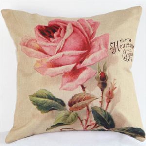 Pillow Fashion Pink Rose Cover Cotton Linen Home Decor Sofa Office Nap Throw Car Seat S