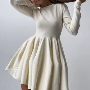 Casual Dresses Discvry Elegant Solid Knit Dress Women Autumn Winter Long Sleeve A-Line Evening Female Korean Sexy Mini