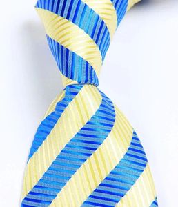 Bow Ties klasik çizgili mavi sarı kravat jacquard dokuma ipek 8cm erkek kravat iş düğün partisi resmi boyun