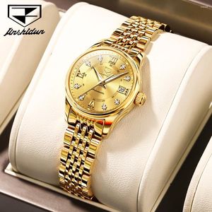 Armbanduhr Jsdun Luxus Automatische mechanische Frauen beobachten modische Wasserdichte Luminous Lady Handgelenk Kalender Auto Date Gold Frauen