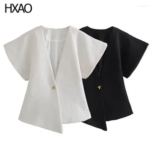 Kvinnors blusar hxao kvinnor sommar topp vit kort ärm blus koreansk stil svart skörd toppar damer elegant kvinna 2024 kimono skjorta