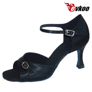 Dance Shoes Evkoodance Size US 4-12 Comfortable Crystal Buckles Woman Salsa Satin 7.3cm Heel Dancing Women Evkoo-176