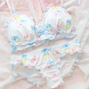 Reggiseni set di mutandine reggiseno giapponese set wirefree morbide biancheria intima sleep intimate kawaii lolita color bianco e collant