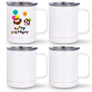 water bottle 12oz Sublimation Blank Tumblers Coffee Mug Car Cup Travel Double Wall Insualted Vacuum Drinking Water Tumbler With Handle and Seal Lid FY4374 1025 L48