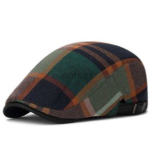 Beretti 2023 Nuovi uomini Beret berretto Autmn Winter British Vintage Newsboy Cappelli per donne pittore a punta Cappelli a punta Fashion Casual Plaid Boina Hombre D24417