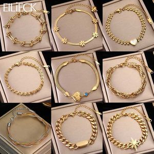 Bangle EILIECK 316L Stainless Steel Gold Color Bracelet for Women Simple Style Link Chain Bangle Trendy Fashion Non-fading Jewelry GiftL240417