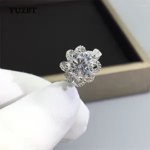 Anéis de cluster yuzbt mulheres 925 prata 1 Excelente corte de 6,5 mm Teste de diamante de pedra preciosa D cor Moissanite Princess Flower Wedding Ring